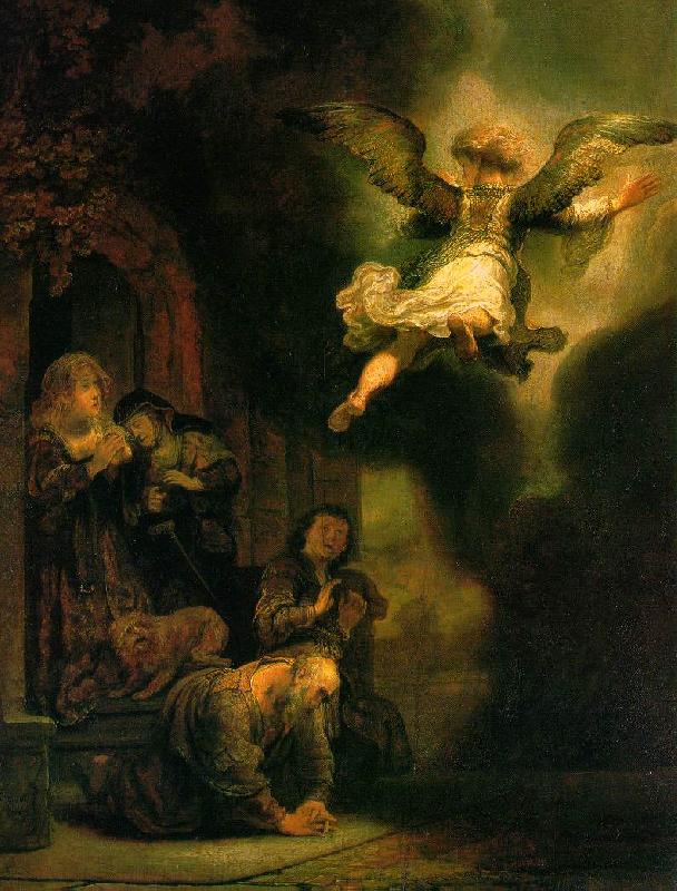 REMBRANDT Harmenszoon van Rijn The Archangel Leaving the Family of Tobias Sweden oil painting art